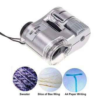 Portatīvo mikroskopu palielināmo stiklu 60 reizes ar LED lampas UV valūtas detektoru, lampas identifikācijas rotaslietas, antikvariāts, zīmogs 9595