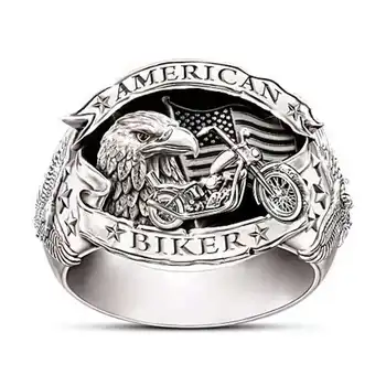 Amerikāņu Riteņbraucējs Vēstuli Cirsts Vīriešu Pirkstu Gredzenu Motocikla Brīvību Dzīvnieku Ērglis Rotaslietas, Sudraba Krāsā Punk Rock Dāvanu