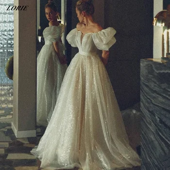 LORIE Elegants Mirdzums-Line Kāzu Kleitas Ar Īsām Spīdīgu Puff Piedurknēm Boho Princess Kāzu Kleitas 2022 vestidos de novia