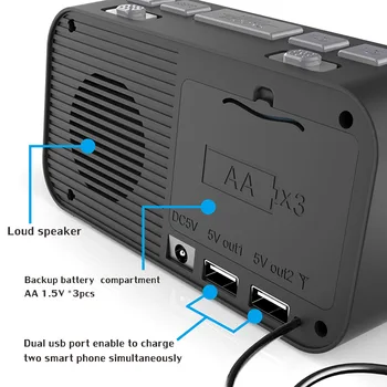 A1 Digitālo Darbvirsmas Radio Modinātājs Dual USB Lādēšanas Portu, DAB, FM Radio ar Antenu Programmējams Miega Taimeris