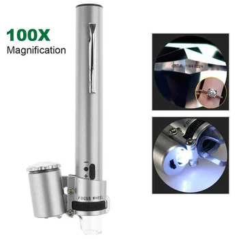 100x Rotaslietas Kabatas Rokas Zoom Regulēšana Fokusa Ar Gaismas Led Lupa Mini Portatīvo Mikroskopu Lupa Daudzfunkciju Instruments