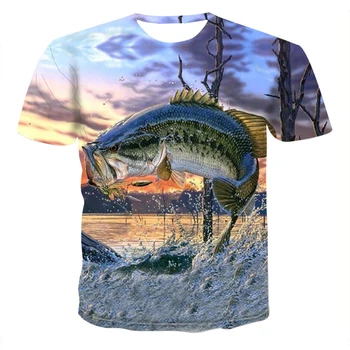 Delfīnu grafiskais T-krekls zvejas gadījuma vīriešu T-krekls 3D iespiesti topi vasaras T-krekls vīriešiem ir O-veida kakla krekli plus lieluma streetwear