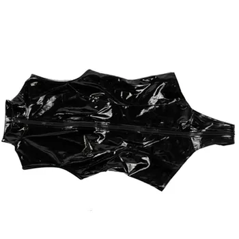 Sarkanā Wetlook Mākslīgās Ādas Piedurknēm Atvērt Kājstarpes PVC Catsuit Ar Rāvējslēdzēju Sexy Apakšveļa Lateksa Bodysuit Fetišs Valkāt Sexy Jumpsuits