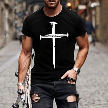 Vīriešu Jēzus Kristus Krusta 3D iespiests T-Krekls Vasaras Gadījuma Visu Maču Modes Īsām Piedurknēm Lielgabarīta Apaļu Kakla Streetwear