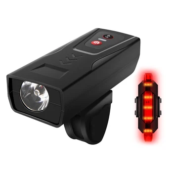 USB Lādējamu Bike Light Set 3 Režīmi XPE LED priekšējo Lukturu ar Ragu + Taillight Drošības Brīdinājuma Lampu Velosipēdu Piederumi
