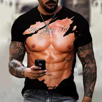 Vīriešu 3D Iespiesti Muskuļu T-krekls Gadījuma Modes Harajuku Augstas kvalitātes Sporta Lielgabarīta Zaudēt Ērts Krekls