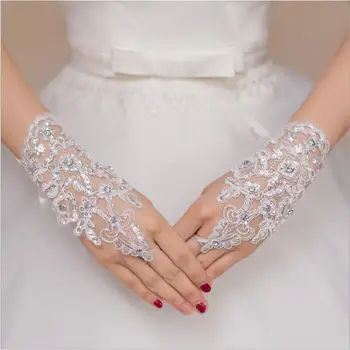 Līgavas Fingerless cimdi Garums Mežģīnes Appliques Baltā Līgavas Kāzu Cimdi luva de noiva 2022