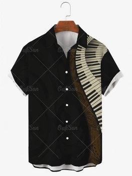 Gadījuma Havaju Krekls Vīriešu Mūzikas Instrumentu Iespiests Viena Poga, Pludmales Krekls ar Īsām Piedurknēm Krekls Top 2021