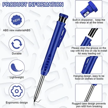 1 Gab Cietas Galdnieka Zīmuli, kas Ar iebūvētu Asināmo Dziļā Bedrē, Mehāniskā Zīmuļa Marķējums Pildspalvu Kokapstrādes Marķējums Pildspalvu