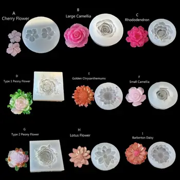 DIY Ziedu Silikona Veidnes Sveķu Camellia Peonija Daisy Lotosa Zieds, Jewlery, Padarot D0LC